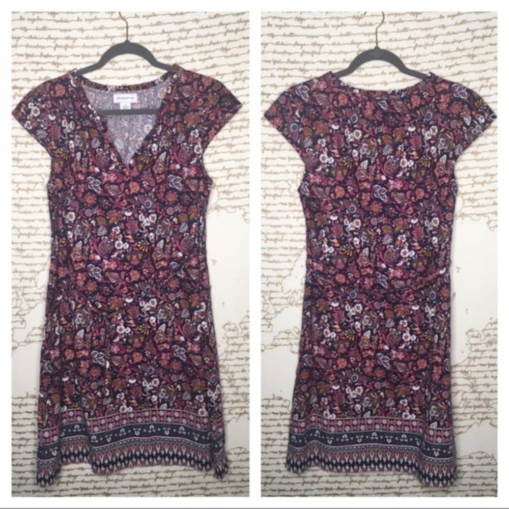 Liz Claiborne Size Small Blue & Pink Cap Sleeve Linen Blend Mini Dress